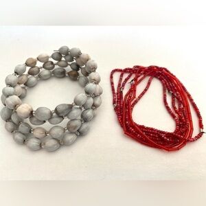 Imfibinga Natural Seed Bead Bracelet and 7 Strand Red Bead Stretch Bracelet